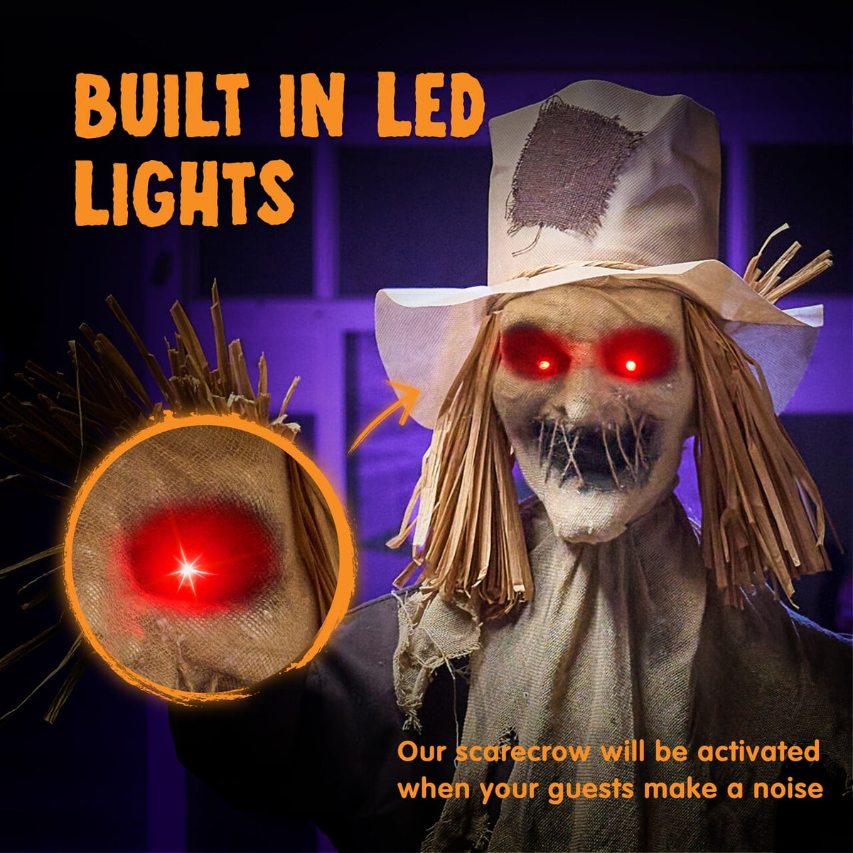 Joyfy Halloween Decorations Outdoor, Sound Activated with LED Eyes & Sound & Motion, Decor for Yard Farm Garden Indoor Haunted House