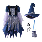Gunia Girls Witch Tutu Dress Outfits With Hat 4 Piece Halloween Cosplay Dress Role Play For Toddler Kids Holiday Party Dress Up Play, Size 4-14 Years