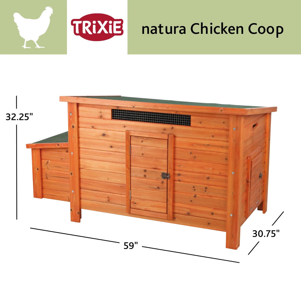 TRIXIE Weatherproof Outdoor Wooden Chicken Coop With 2 Nesting Boxes And Run, Brown