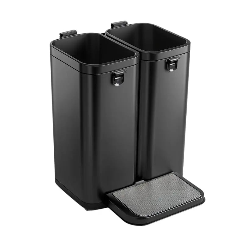 Hikmfg Dual-Section Recycling Bin, 60-Liter, Satin Black Stainless Steel