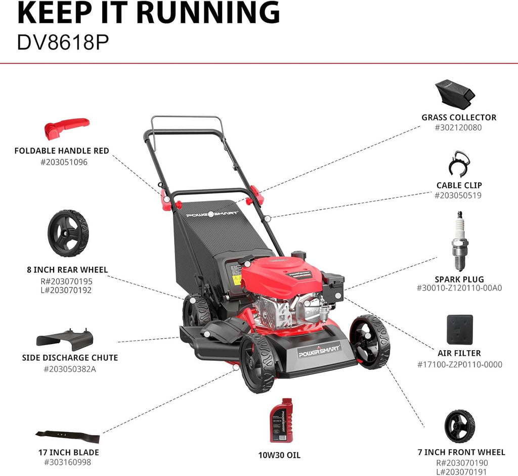 PowerSmart 18 in 144cc OHV 3-In-1 Gas-Powered Walk-Behind Lawn Mower With Mulch Bag