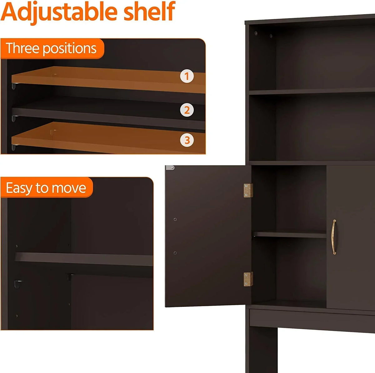 Over-the-Toilet Storage Cabinet With Adjustable Shelves And Double Doors, 77 in H, Espresso