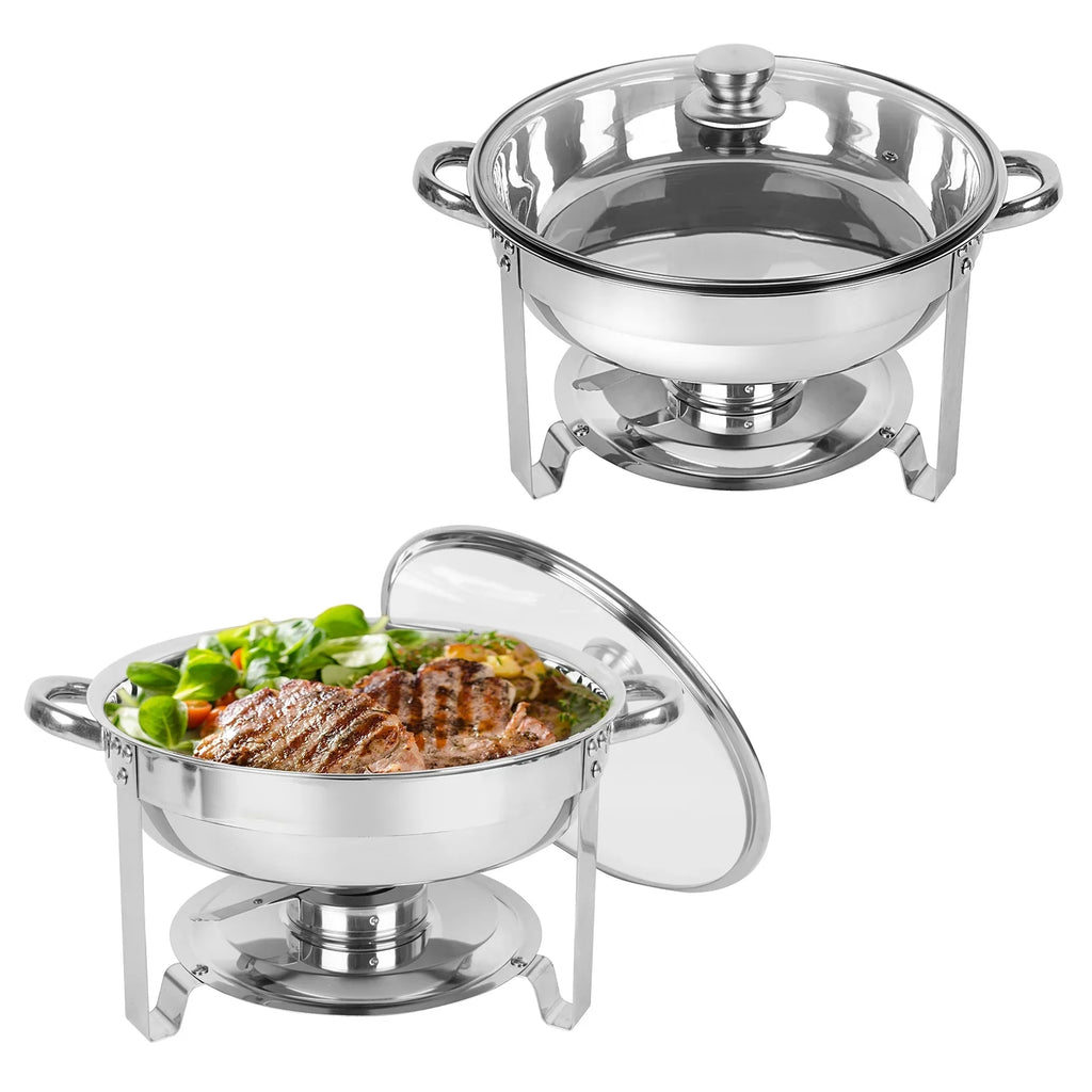 IMACONE 5QT Stainless Steel Round Chafing Dish Buffet Set, 2-Pack With Glass Lid
