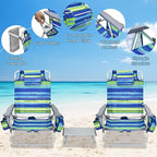 2-Pack 5-Position Outdoor Folding Backpack Beach Chairs With Side Table Set