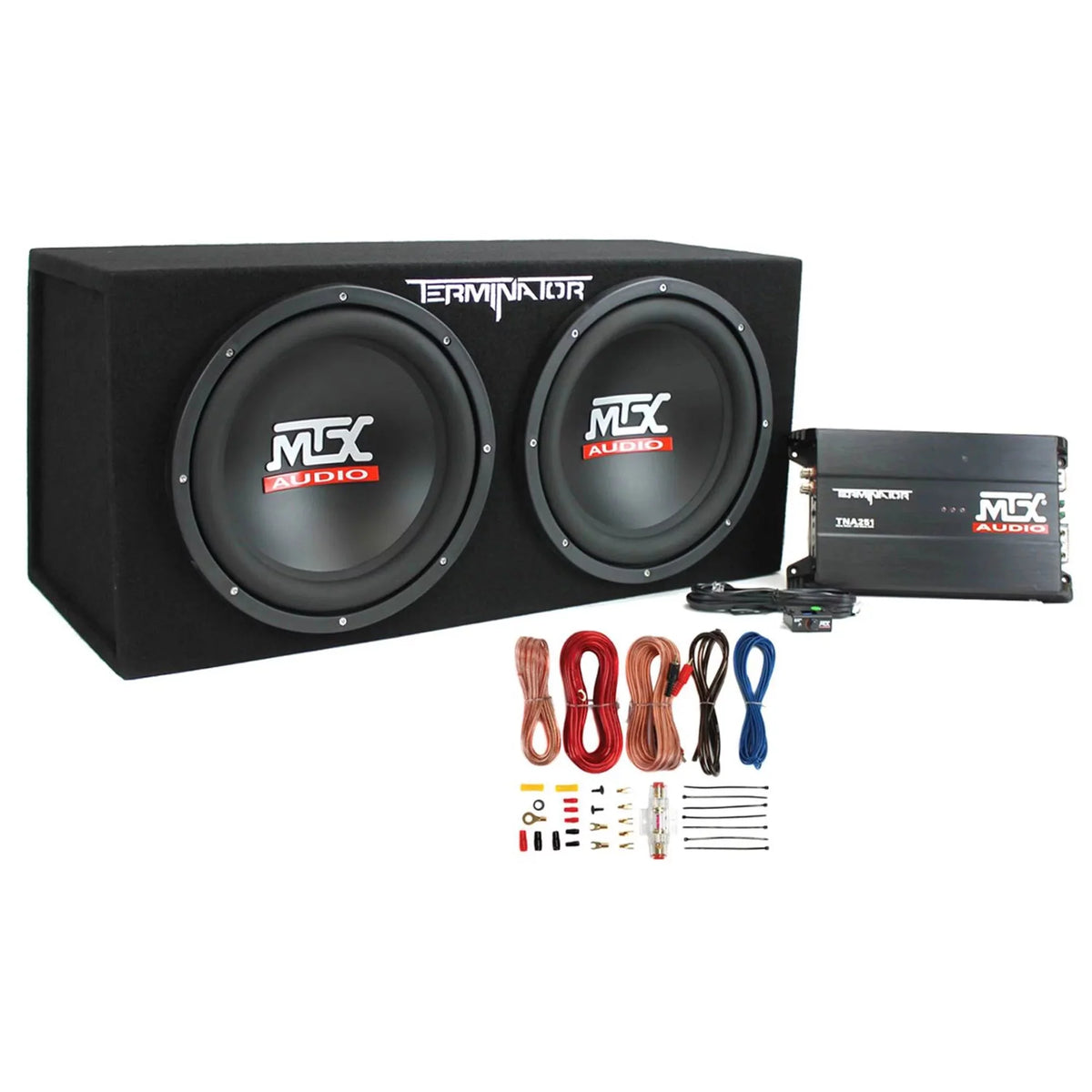 MTX 12in 1200 Watt Dual Car Subwoofer Package With Amplifier And Installation Kit - TNP212D2