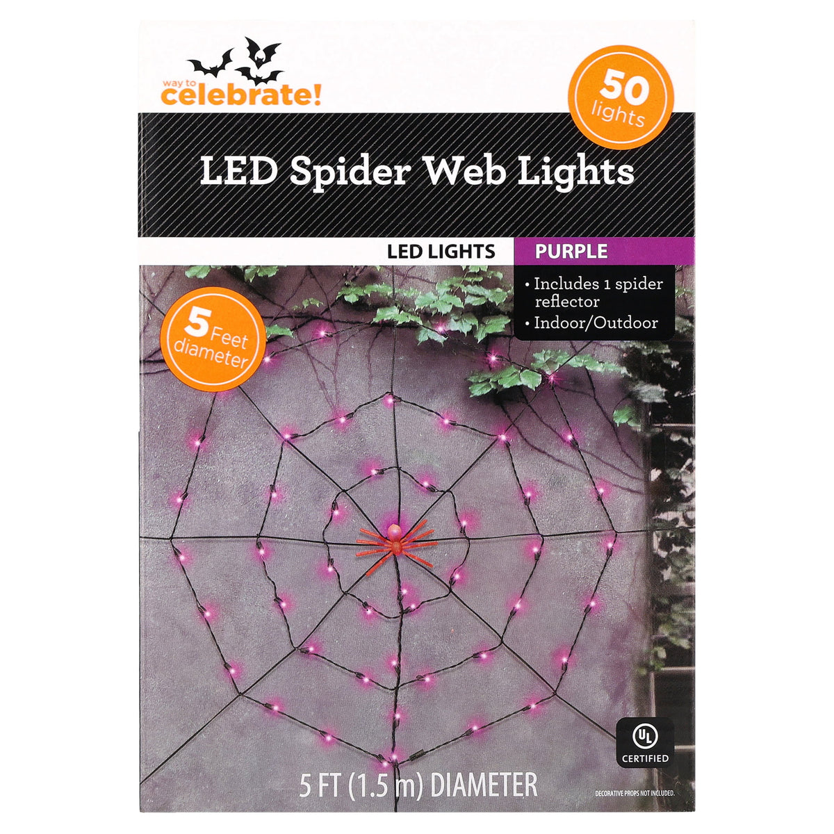 Indoor/Outdoor 50-Count LED Spider Web Lights, 5', Halloween by Way To Celebrate
