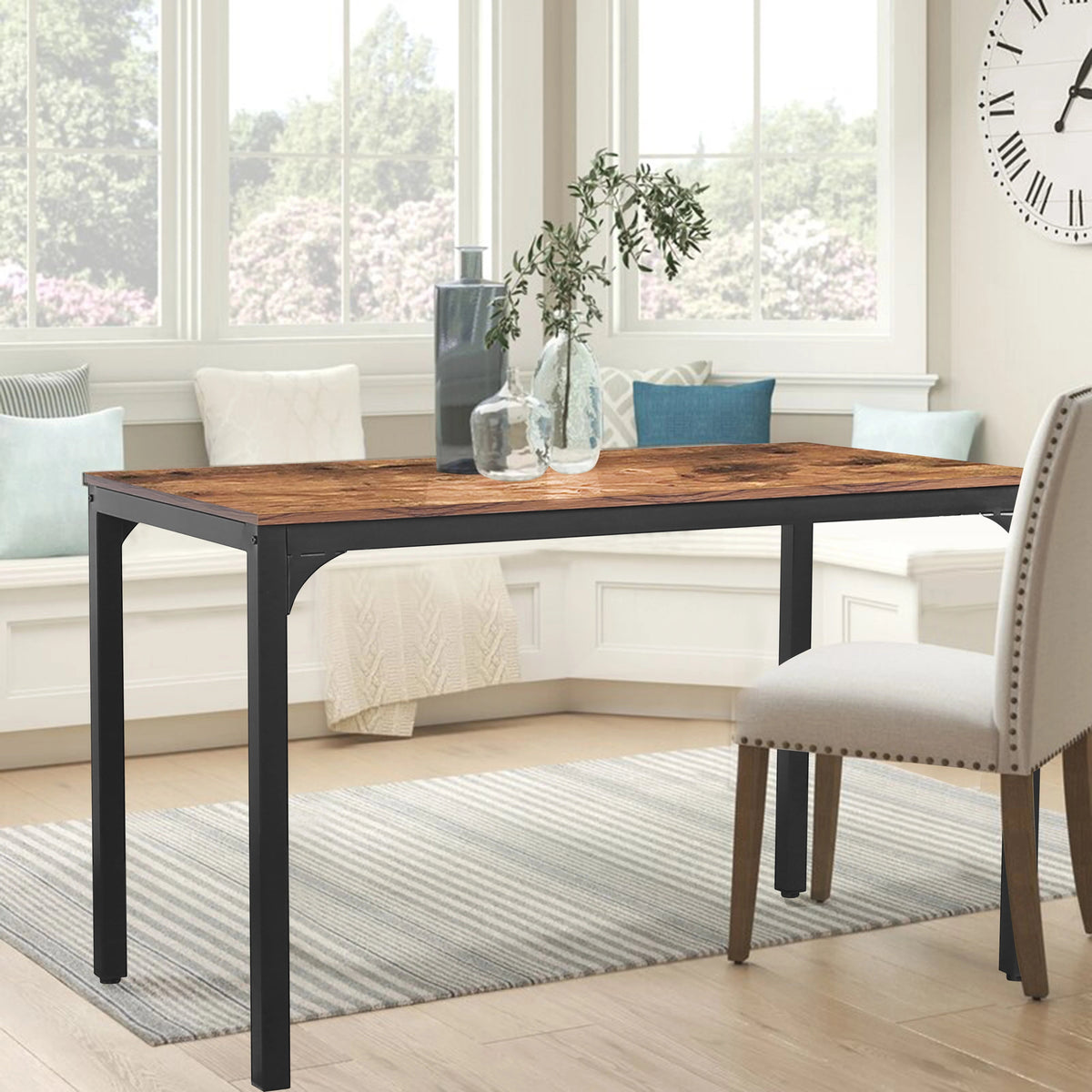 VEIKOUS 47in Industrial Dining Table Desk With Adjustable Footpad And Metal Frame