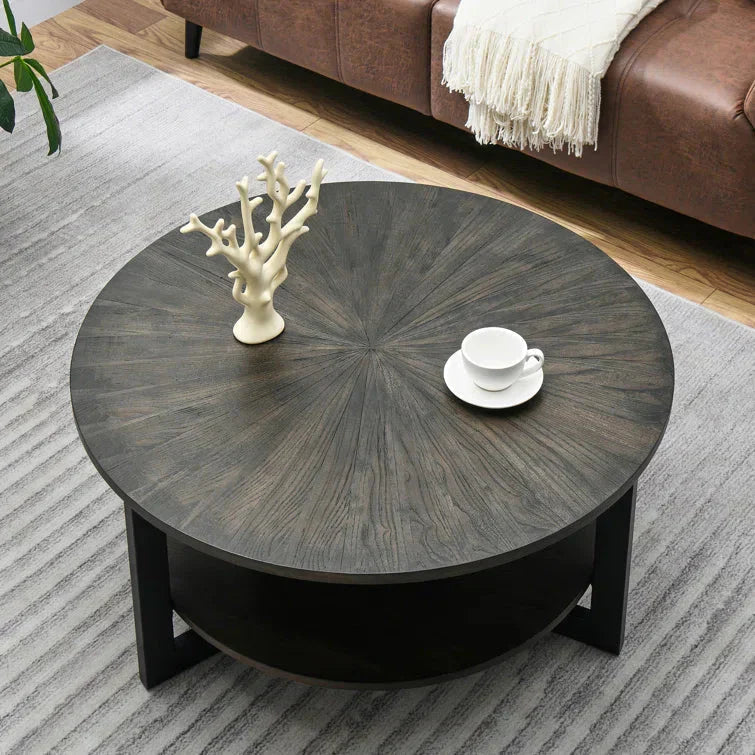 Round Coffee Table With Storage Shelf - 33.5 in