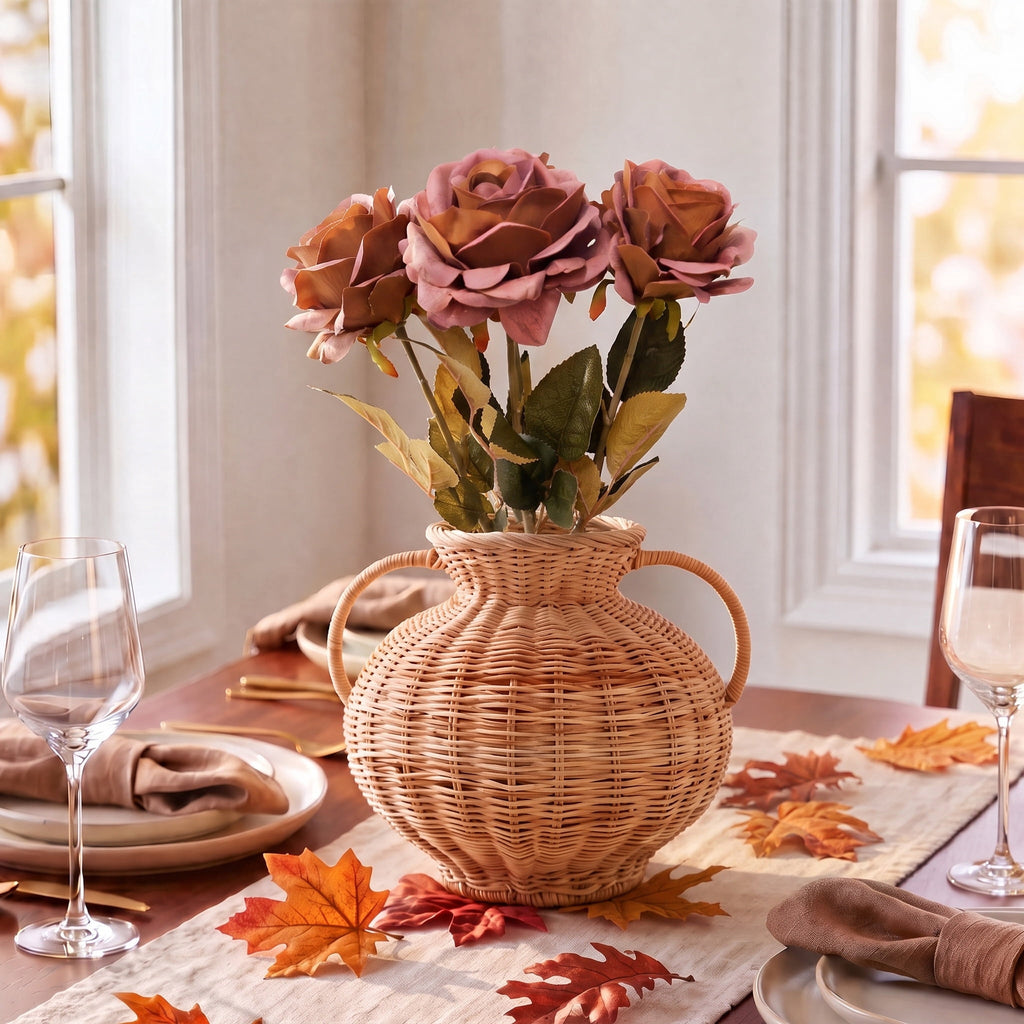 My Texas House Fall Faux Rose Bundle, Light Brown, 20"