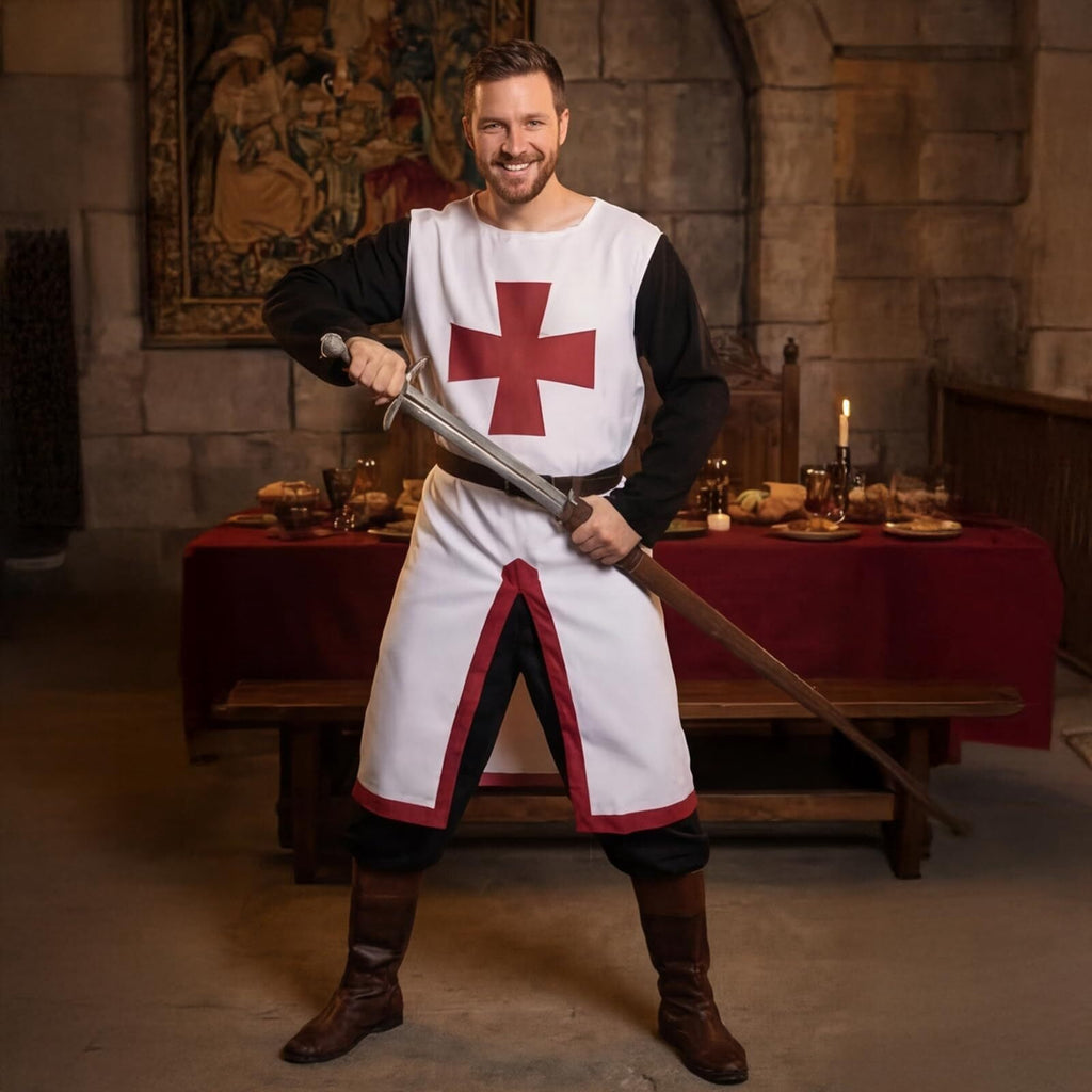 VZQI Men's Medieval Crusader Costume Set, Knights Templar Tunic with Belt for Halloween Renaissance Cosplay