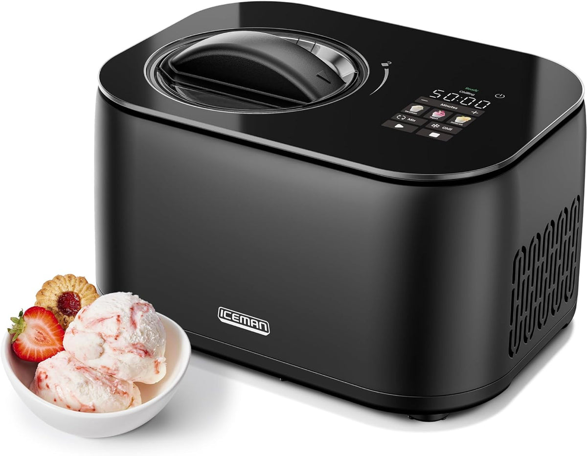 Iceman By Chefman Ice Cream Maker With Built-In Compressor, 2 Pint Inserts - RJ64-10-BLK