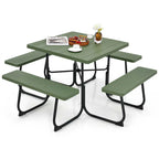 8-Person Outdoor HDPE Square Picnic Table And Bench Set, 67in x 67in x 30in, Metal Frame