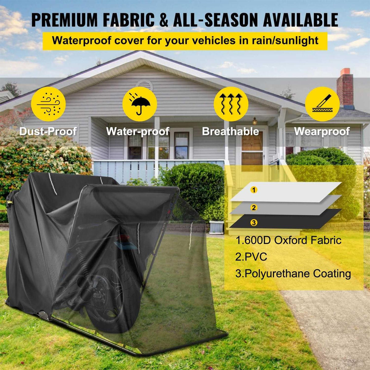 VEVOR Motorcycle Shelter - Waterproof 600D Oxford Fabric