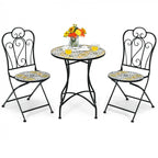 2-Piece Mosaic Folding Bistro Chairs With Ceramic Tile Seats - Black