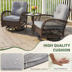 3-Piece Patio Swivel Rocking Chair Set With Glass Top Table - 2 Chairs
