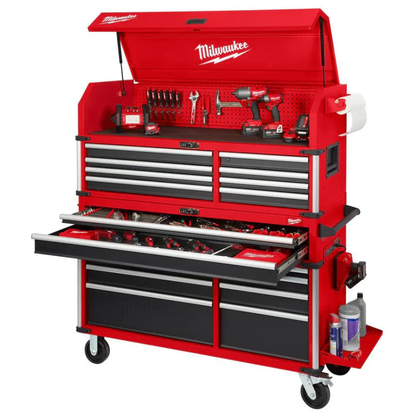 Milwaukee High Capacity 56 in 18-Drawer Steel Tool Chest And Cabinet Combo - Red And Black