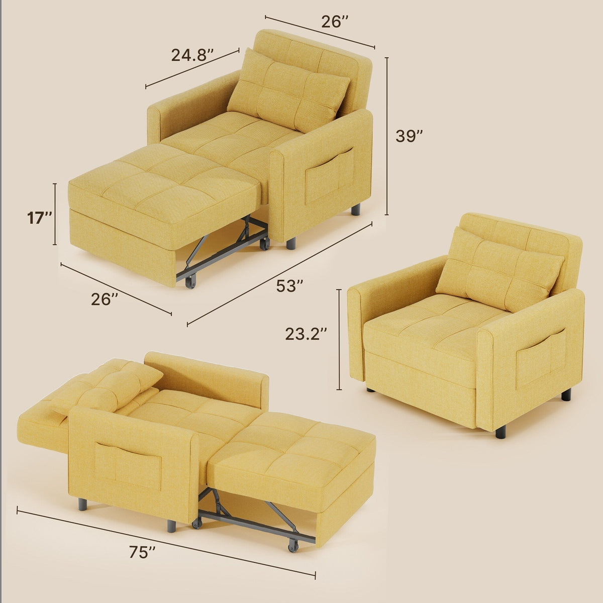 3-in-1 Adjustable Pull-Out Sleeper Sofa Bed With 330 Pounds Capacity