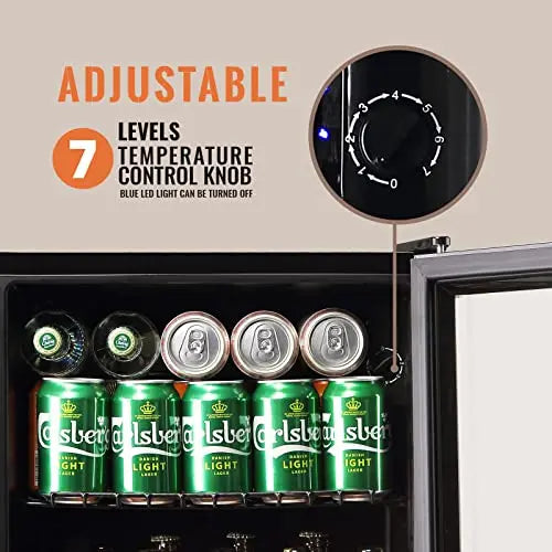 WANAI Beverage Cooler Refrigerator - Black Stainless Steel