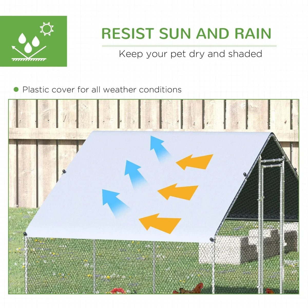 GFVCNIO Metal Coop Run With Cover, 10 x 6.5 x 6.5, Silver