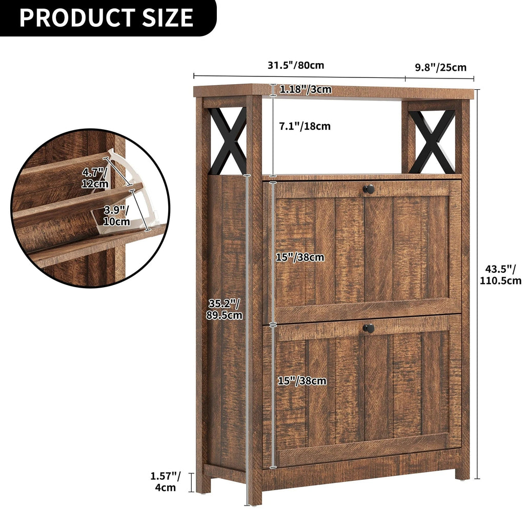 Shoe Storage Cabinet Organizer With 2 Compartments, 9.8 x 31.5 x 43.5 Inches