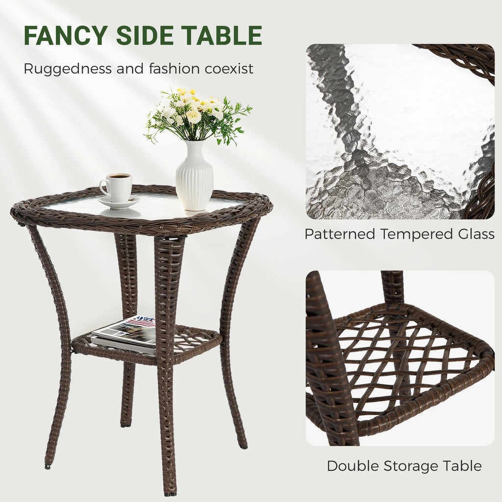 3-Piece Patio Swivel Rocking Chair Set With Glass Top Table - 2 Chairs