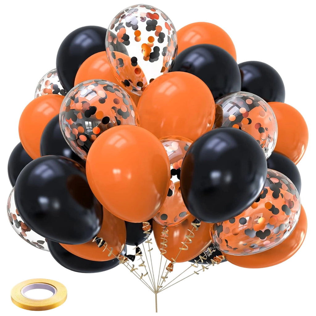 12 Inch Latex Balloons 30Pcs Halloween Party Decorations, Black Orange Confetti Balloons Set for Birthday Party Supplies, Helium Air Inflation
