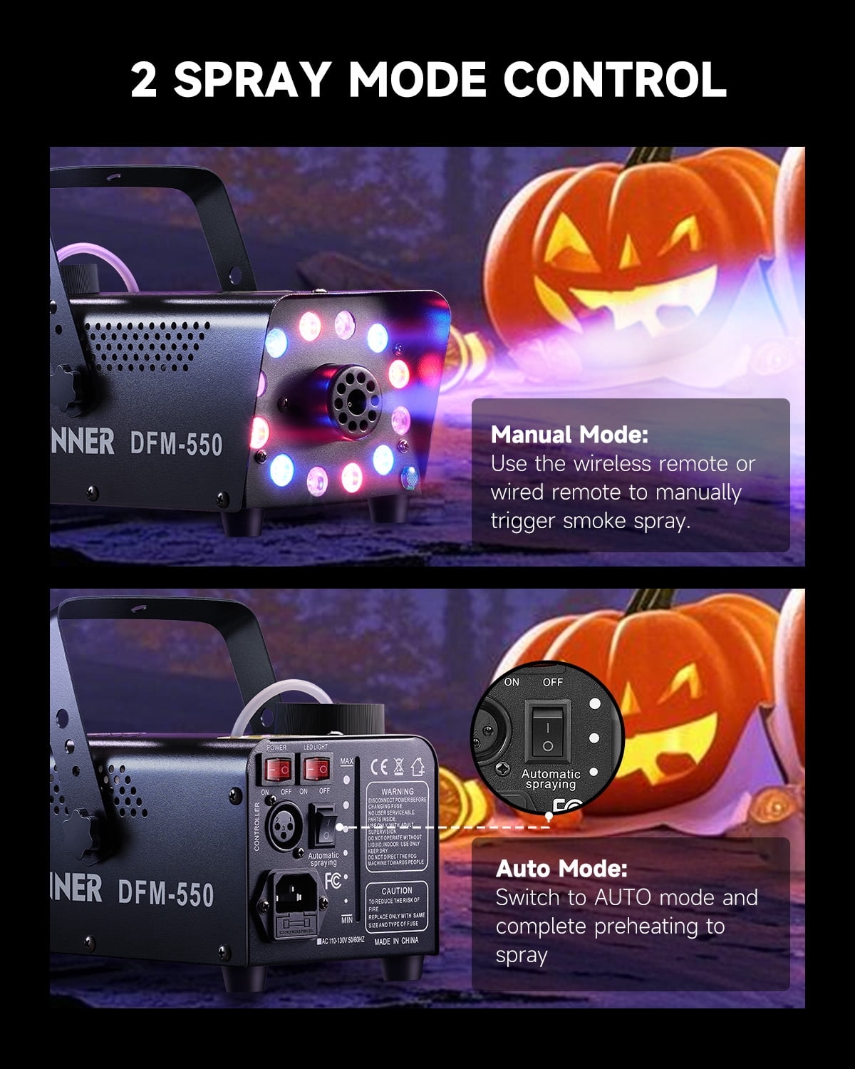 Donner Halloween Fog Machines 600W, 3000 CFM, 13 Colors, 12 RGB LED Lights, Smoke Machine for Party Wedding