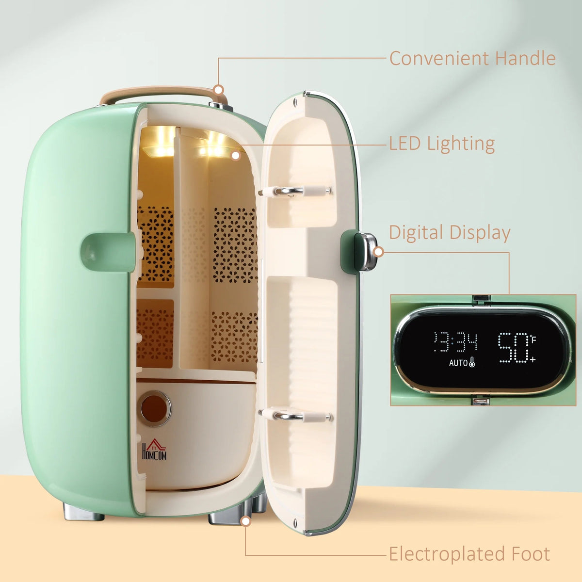 HOMCOM Portable Beauty Fridge, 0.4 Cu. Ft, 12 L, 10.75 in L x 10.75 in W x 17.5 in H - 800-136WT