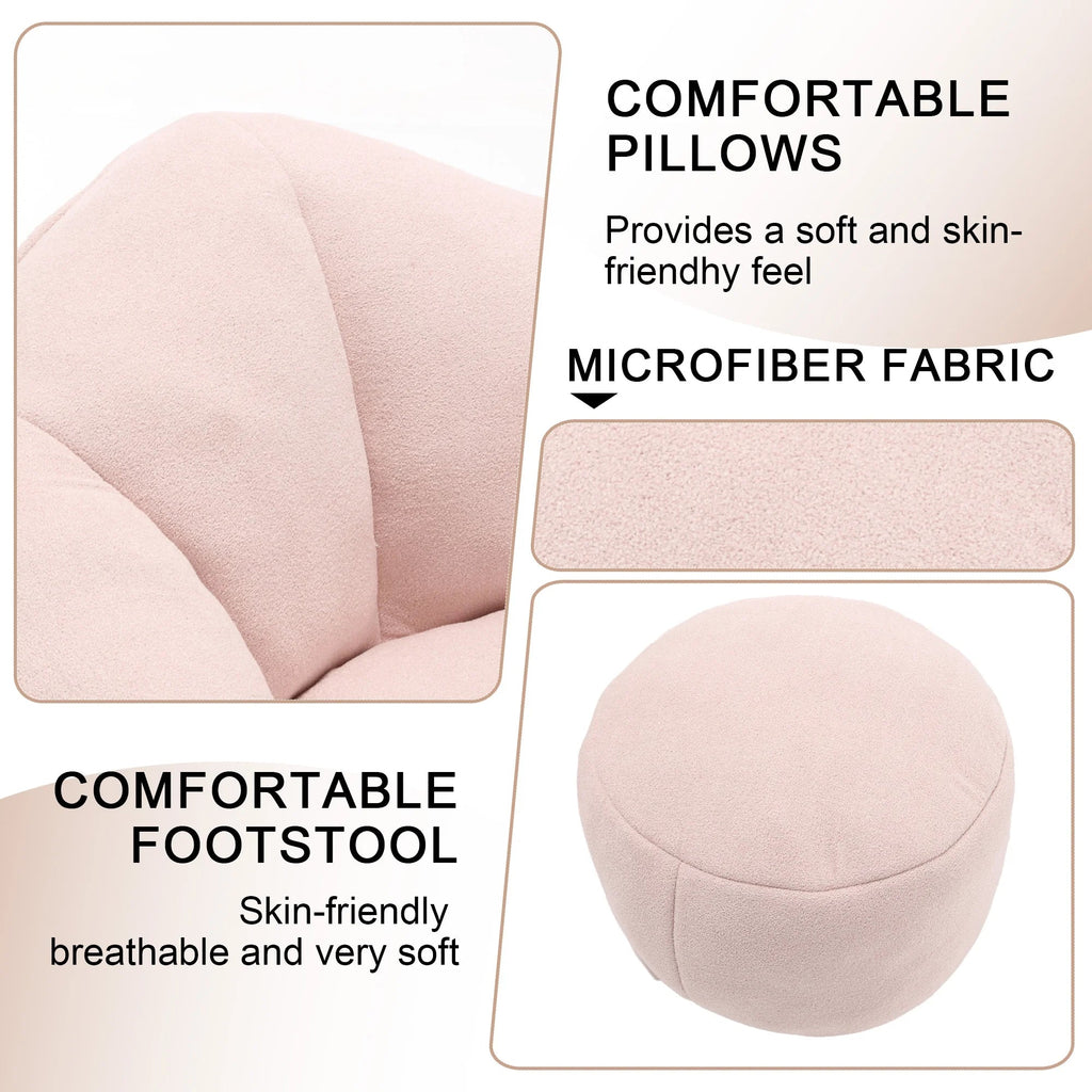 MOONMISS Microfiber Upholstered Round Bean Bag Sofa Chair With Ottoman - Gray