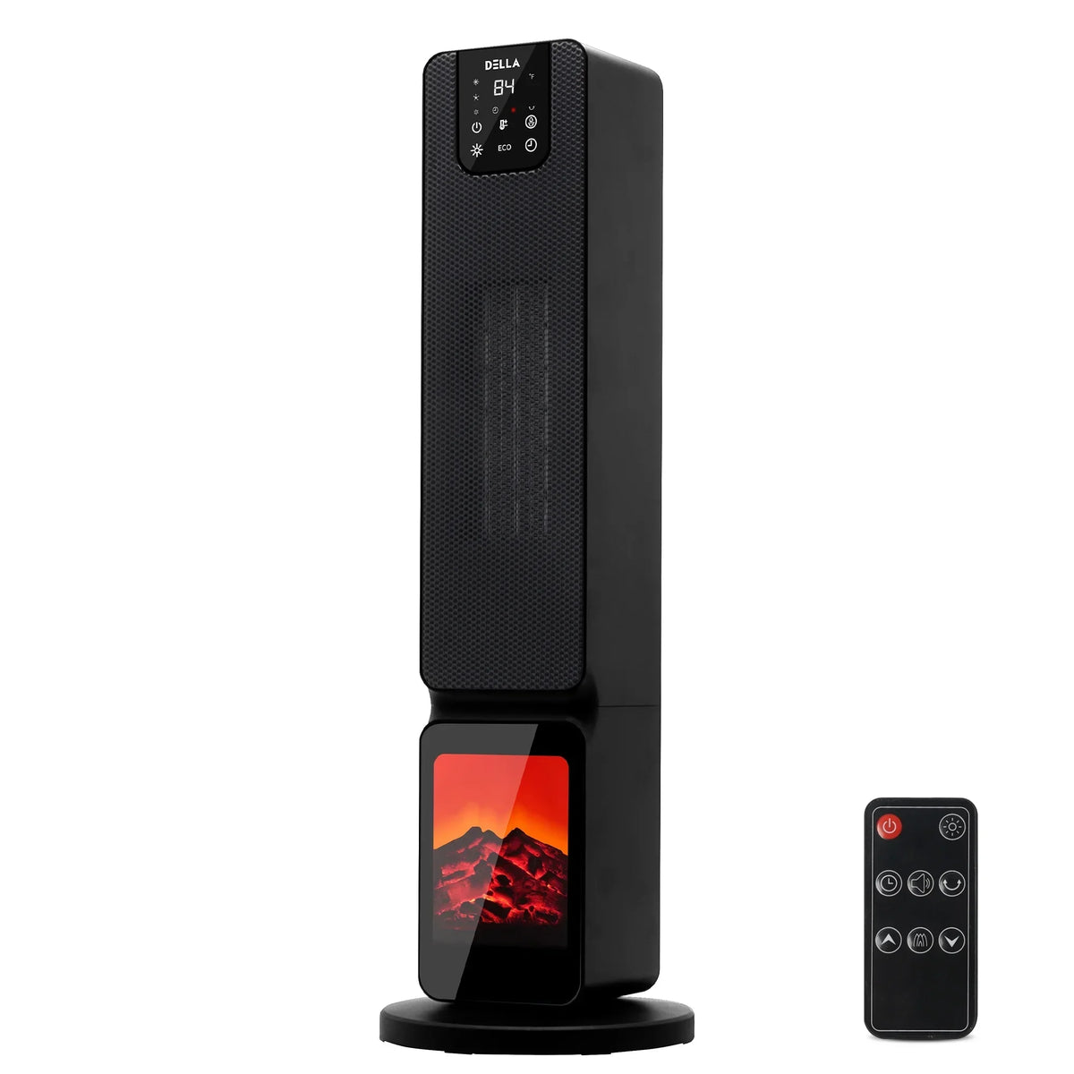 DELLA 26 in 1500W PTC Ceramic Tower Space Heater With 3D Flame, Black
