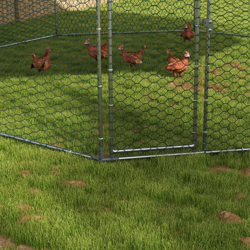 PawHut Metal Chicken Coop Run With Waterproof Anti-UV Cover, 17 ft x 15.7 ft x 9 ft