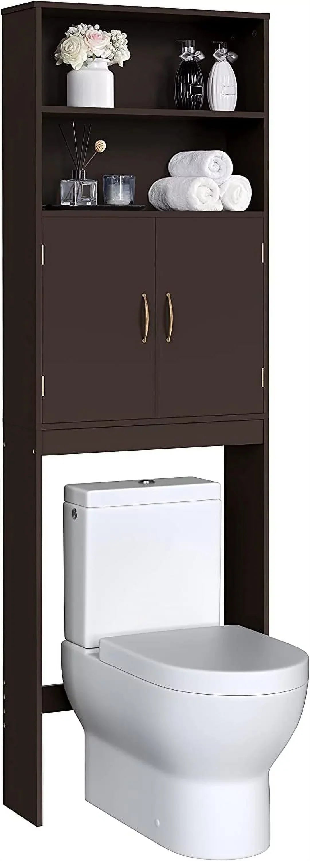 Over-the-Toilet Storage Cabinet With Adjustable Shelves And Double Doors, 77 in H, Espresso