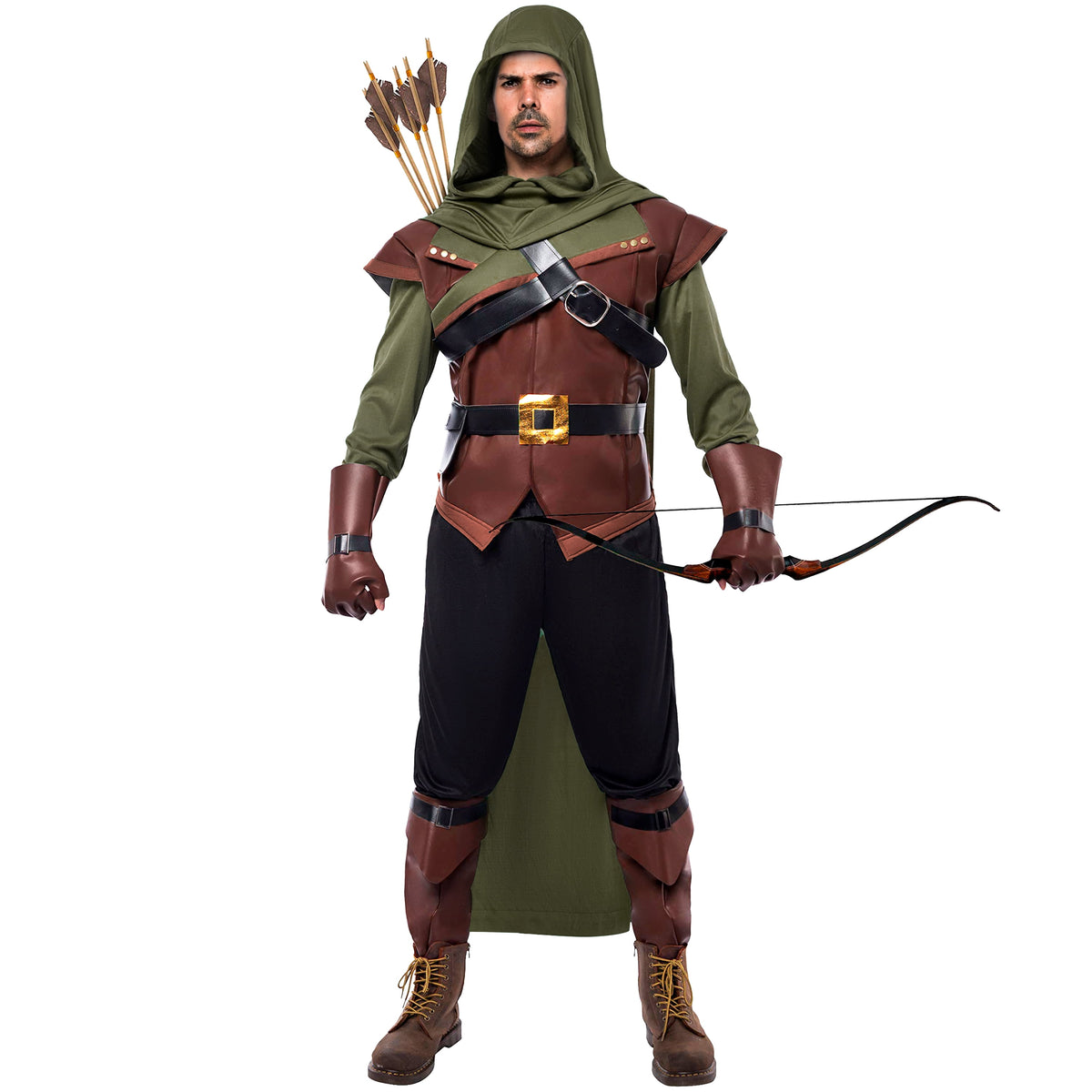 Joyfy Robin Hood Costume for Men Renaissance Medieval Costume Outfit Set for Adult Halloween Dress Up Party