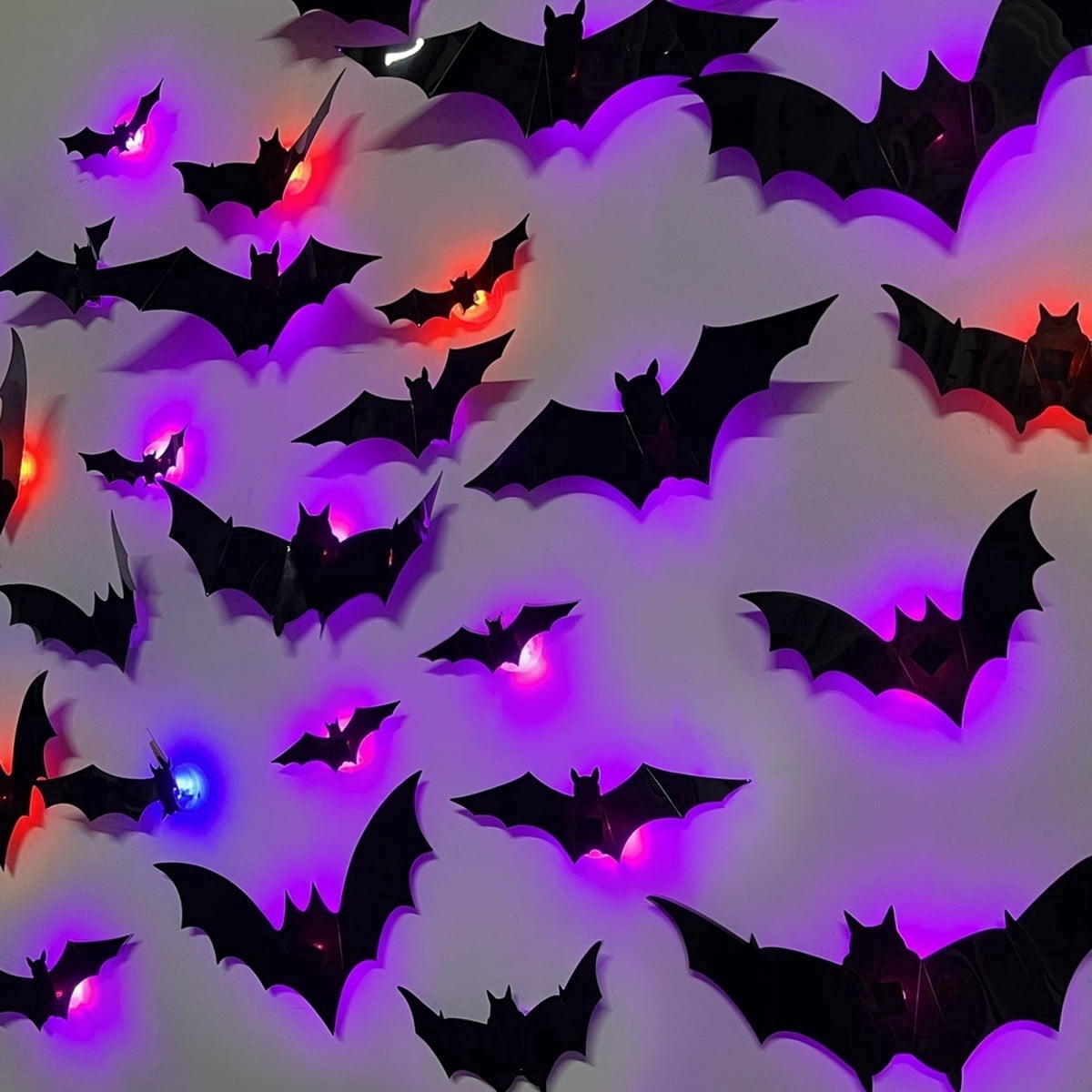 DUHKP 36 Pack Light Up Bats Halloween Decorations, Orange | 3D Stereoscopic Design, Removable Bat Wall Stickers, for Indoor Outdoor Windows & Home Parties