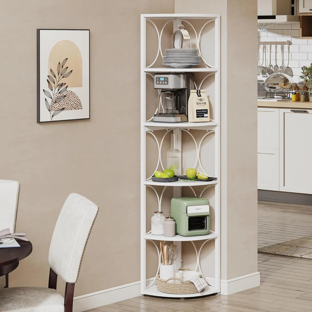 67 Inch Tall 6-Tier Freestanding Corner Bookshelf and Storage Shelving Unit