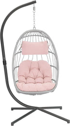 Yechen Indoor Outdoor Wicker Hanging Egg Chair With Stand, 38 x 38 x 78 Inches, 350 lbs, Charcoal Grey - EG-001