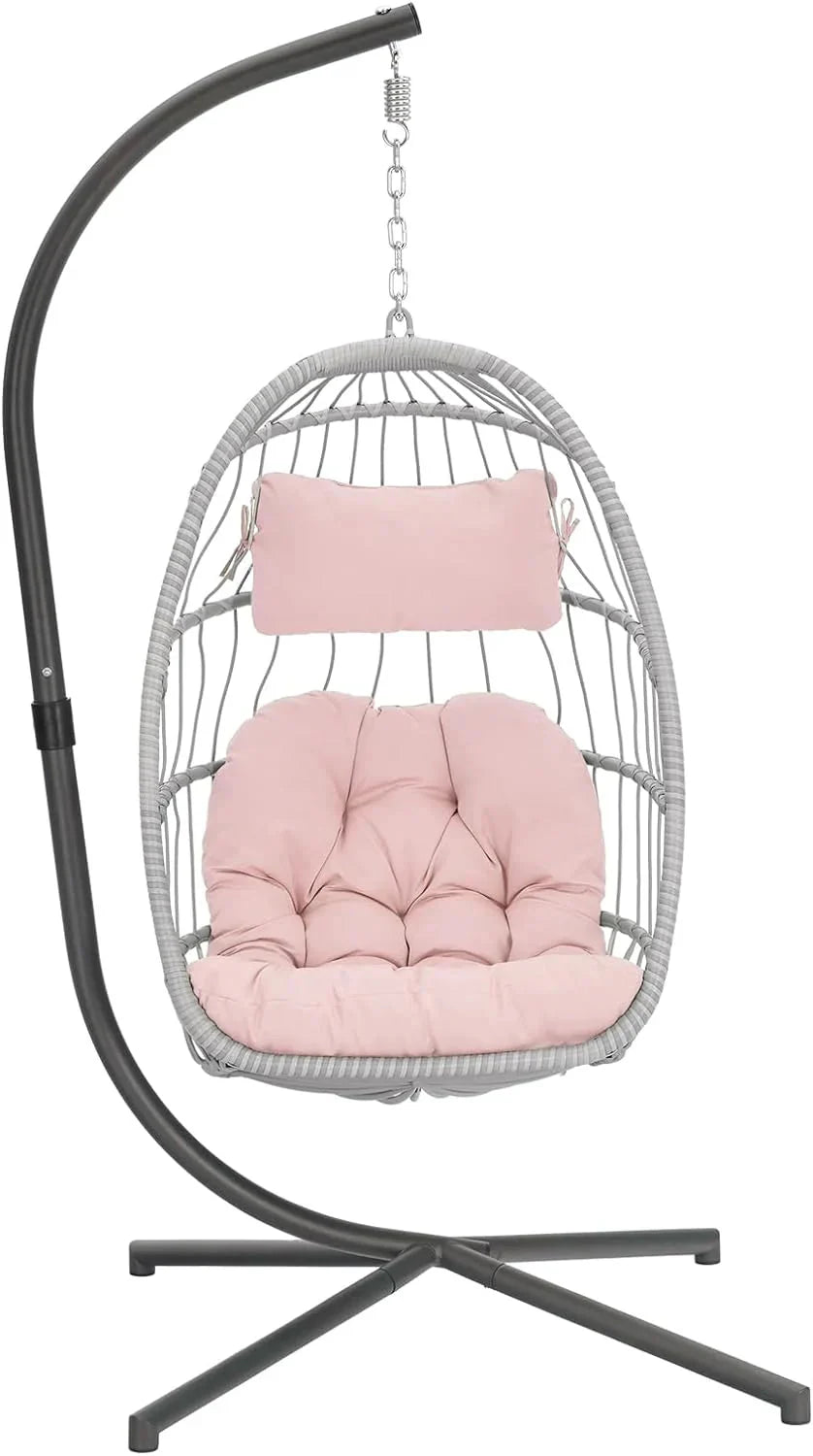 Yechen Indoor Outdoor Wicker Hanging Egg Chair With Stand, 38 x 38 x 78 Inches, 350 lbs, Charcoal Grey - EG-001