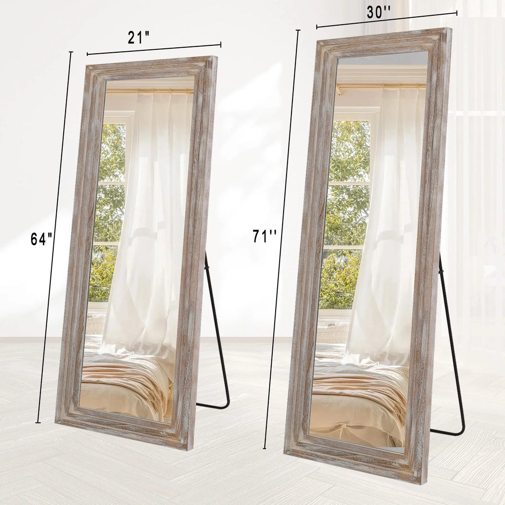 BEAUTYPEAK Full Length Floor Mirror With Stand, 64 x 21 in, Retro White