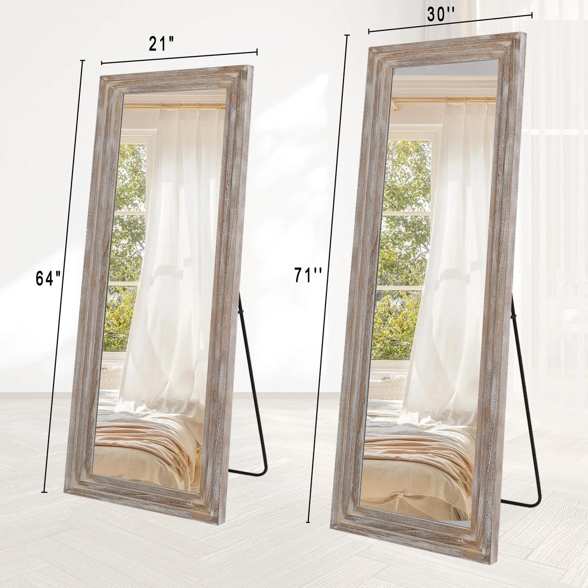 BEAUTYPEAK Full Length Floor Mirror With Stand, 64 x 21 in, Retro White