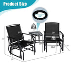 2-Person Double Swing Glider Chair With Glass Table, Steel And Fabric - 77in x 34in x 36in