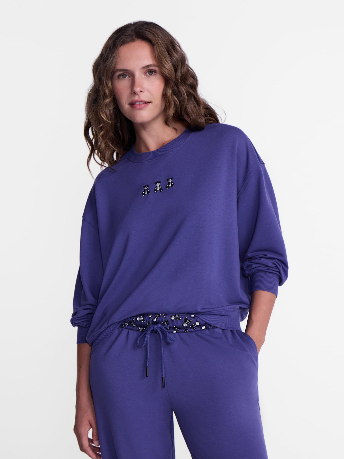 Halloween and Fall Women's French Terry Knit Lounge Sleep Top with Long Sleeves