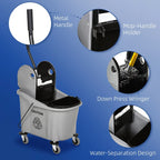 HOMCOM 9.5 Gallon Mop Bucket With Wringer Cleaning Cart, 38 Quart, Grey