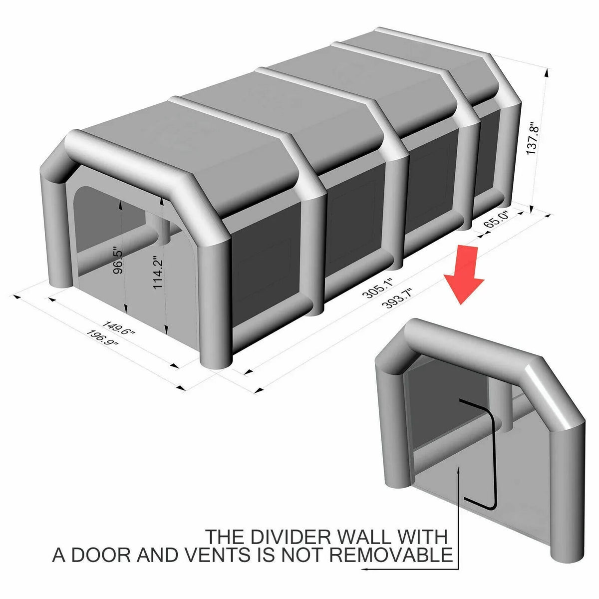 Inflatable Spray Paint Booth Tent 33 x 16.4 x 12 ft With 2 950W And 350W Blowers