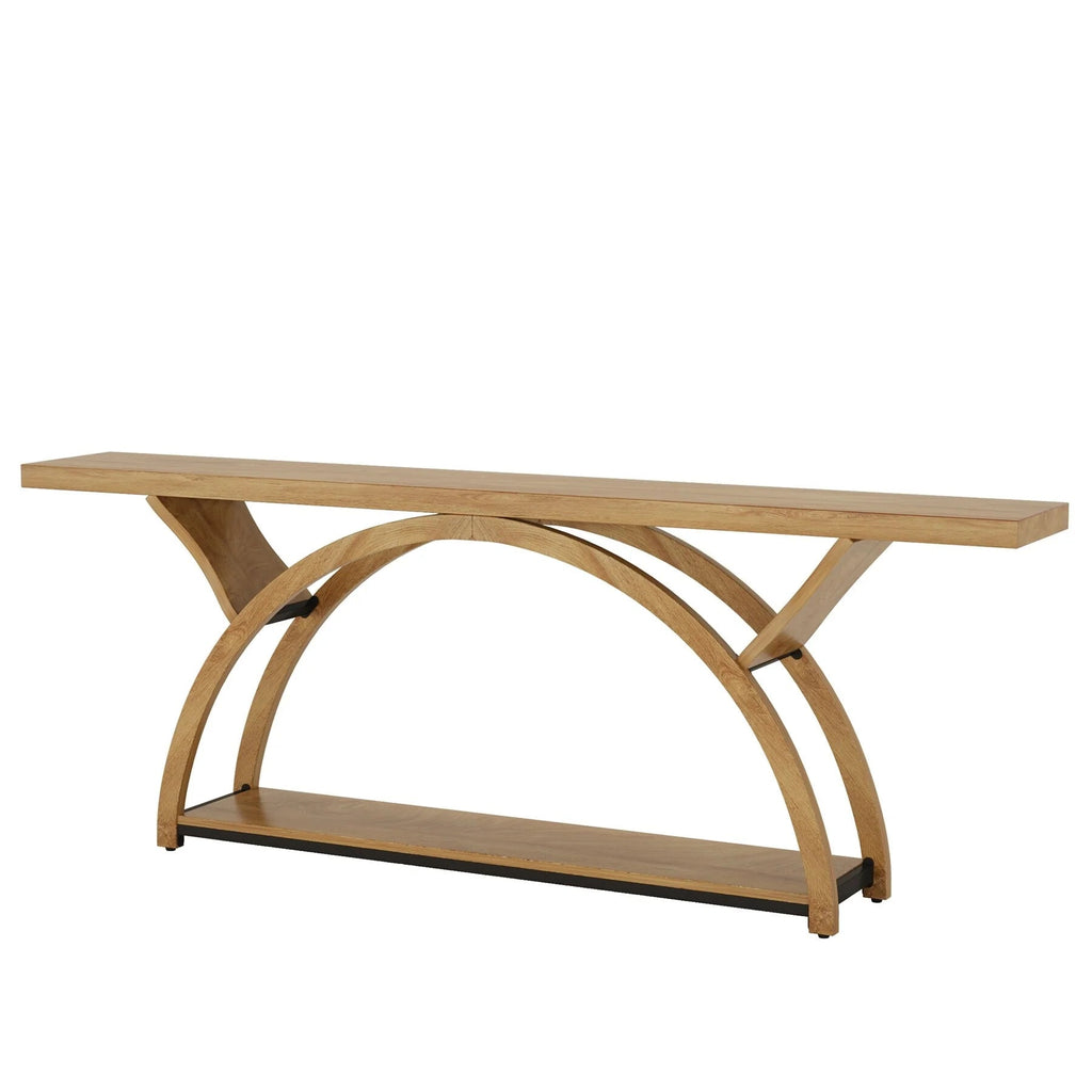 2-Tier Slim Console Sofa Table, Engineered Wood and Metal - 11.81 in D x 70.87 in W x 33.46 in H