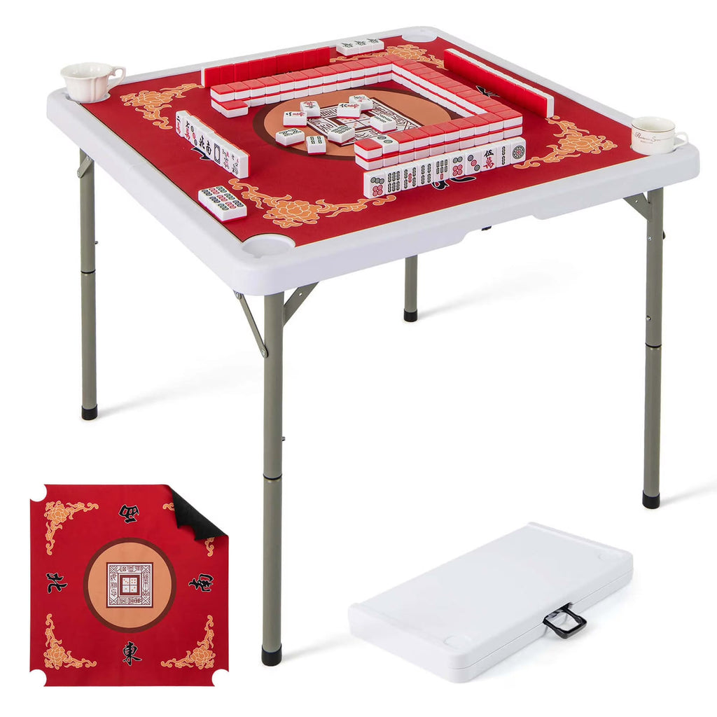 Costway Folding Mahjong Table With Cup Holders, Felt Mat And Carrying Handle - 35in x 35in x 29in