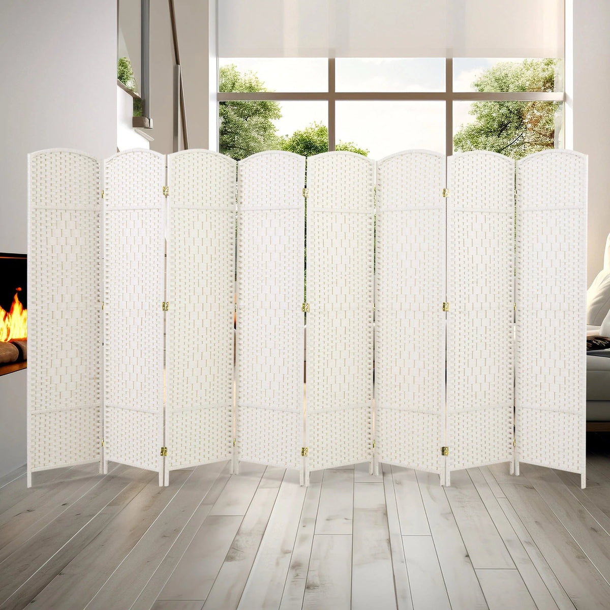 Freestanding Folding Woven Fiber Room Divider Privacy Screen - 6 Ft Tall