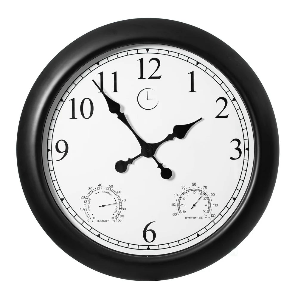 Outdoor Wall Clock With Thermometer And Hygrometer, 24-Inch, Black