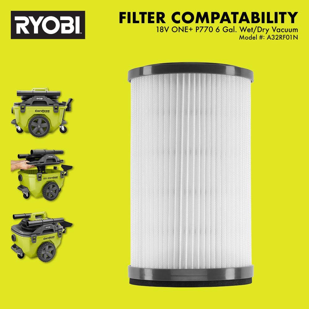 RYOBI ONE+ 18V Cordless 6 Gal Wet/Dry Vacuum Kit With 4.0 Ah Battery And Charger - P770KN