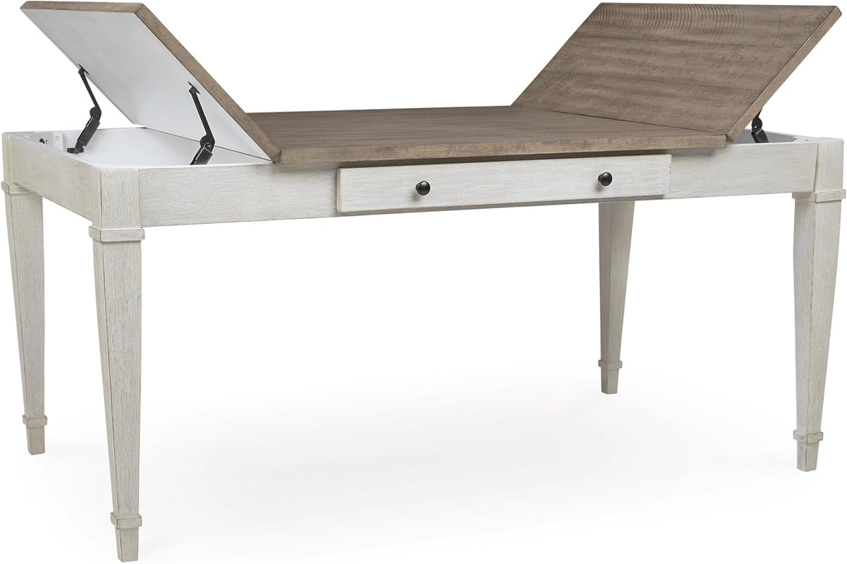 Signature Design by Ashley Rectangular Dining Table With Storage, White & Light Brown, 36in W x 66in D x 30.25in H - Skempton