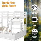 Full Over Full Convertible Bunk Bed Frame With Trundle, Ladder And Guardrails